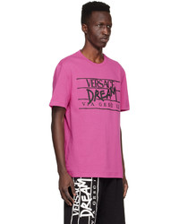 T-shirt à col rond imprimé fuchsia Versace