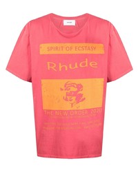 T-shirt à col rond imprimé fuchsia Rhude