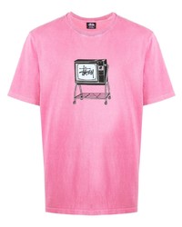 T-shirt à col rond imprimé fuchsia Stussy