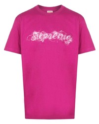 T-shirt à col rond imprimé fuchsia Supreme