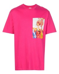 T-shirt à col rond imprimé fuchsia Supreme