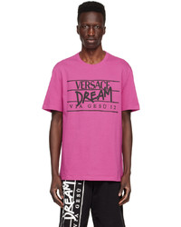 T-shirt à col rond imprimé fuchsia Versace