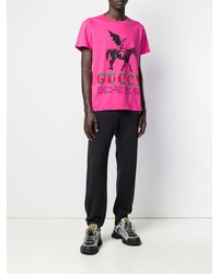 T-shirt à col rond imprimé fuchsia Gucci