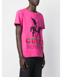 T-shirt à col rond imprimé fuchsia Gucci