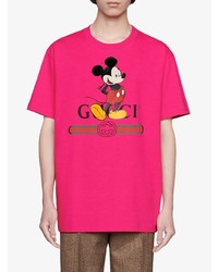 T-shirt à col rond imprimé fuchsia Gucci