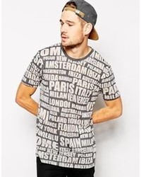 T-shirt à col rond imprimé gris foncé Asos