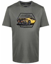 T-shirt à col rond imprimé gris foncé Automobili Lamborghini