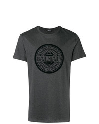 T-shirt à col rond imprimé gris foncé Balmain