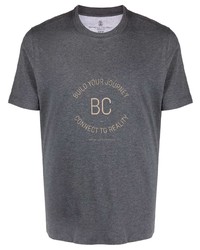 T-shirt à col rond imprimé gris foncé Brunello Cucinelli
