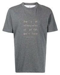 T-shirt à col rond imprimé gris foncé Brunello Cucinelli