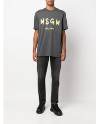 T-shirt à col rond imprimé gris foncé MSGM