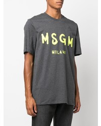 T-shirt à col rond imprimé gris foncé MSGM