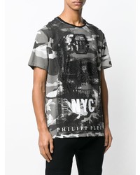 T-shirt à col rond imprimé gris foncé Philipp Plein