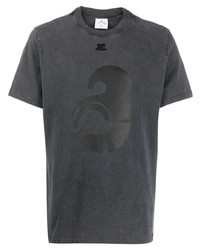 T-shirt à col rond imprimé gris foncé Courrèges