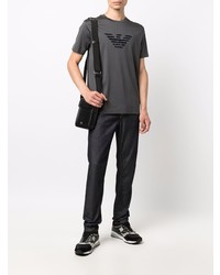 T-shirt à col rond imprimé gris foncé Emporio Armani