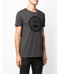 T-shirt à col rond imprimé gris foncé Balmain