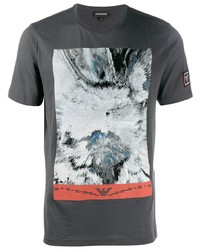 T-shirt à col rond imprimé gris foncé Emporio Armani