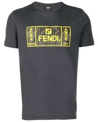 T-shirt à col rond imprimé gris foncé Fendi