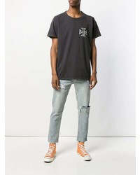 T-shirt à col rond imprimé gris foncé Rhude