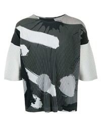 T-shirt à col rond imprimé gris foncé Homme Plissé Issey Miyake