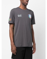 T-shirt à col rond imprimé gris foncé Ea7 Emporio Armani