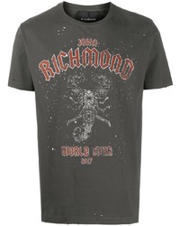 T-shirt à col rond imprimé gris foncé John Richmond