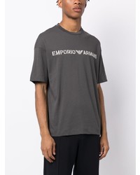 T-shirt à col rond imprimé gris foncé Emporio Armani