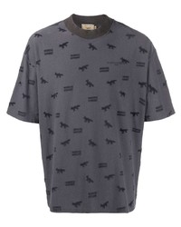 T-shirt à col rond imprimé gris foncé MAISON KITSUNÉ