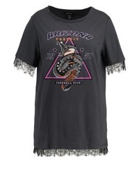 T-shirt à col rond imprimé gris foncé New Look