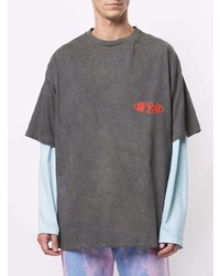 T-shirt à col rond imprimé gris foncé Wooyoungmi