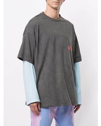 T-shirt à col rond imprimé gris foncé Wooyoungmi