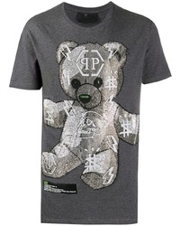 T-shirt à col rond imprimé gris foncé Philipp Plein