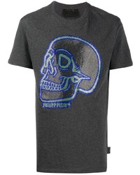 T-shirt à col rond imprimé gris foncé Philipp Plein