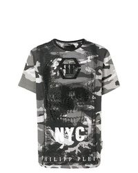 T-shirt à col rond imprimé gris foncé Philipp Plein