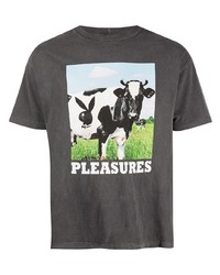 T-shirt à col rond imprimé gris foncé Pleasures