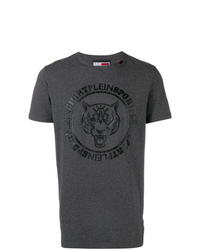 T-shirt à col rond imprimé gris foncé Plein Sport