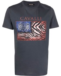 T-shirt à col rond imprimé gris foncé Roberto Cavalli