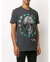 T-shirt à col rond imprimé gris foncé Philipp Plein