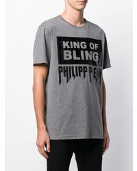 T-shirt à col rond imprimé gris foncé Philipp Plein