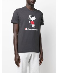 T-shirt à col rond imprimé gris foncé Champion