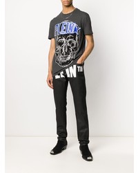 T-shirt à col rond imprimé gris foncé Philipp Plein