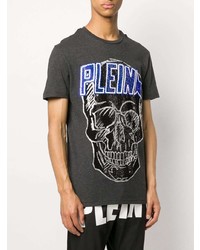 T-shirt à col rond imprimé gris foncé Philipp Plein