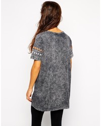 T-shirt à col rond imprimé gris foncé Asos