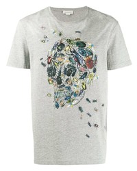 T-shirt à col rond imprimé gris Alexander McQueen