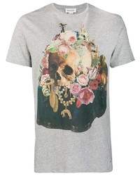 T-shirt à col rond imprimé gris Alexander McQueen