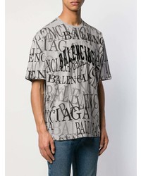 T-shirt à col rond imprimé gris Balenciaga