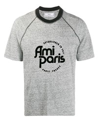 T-shirt à col rond imprimé gris Ami Paris