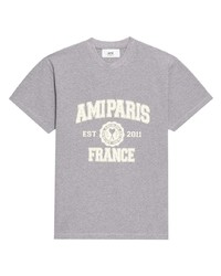 T-shirt à col rond imprimé gris Ami Paris