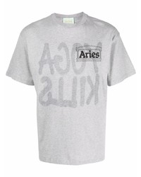 T-shirt à col rond imprimé gris Aries