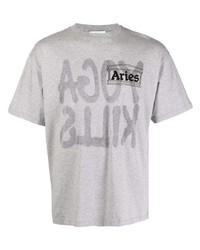 T-shirt à col rond imprimé gris Aries